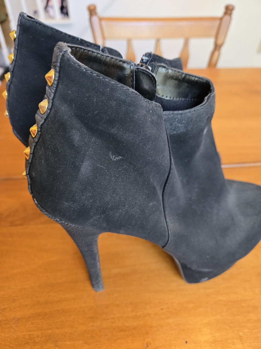 Penny Loves Kenny Black Suede Ankle Booties with Gold Studs